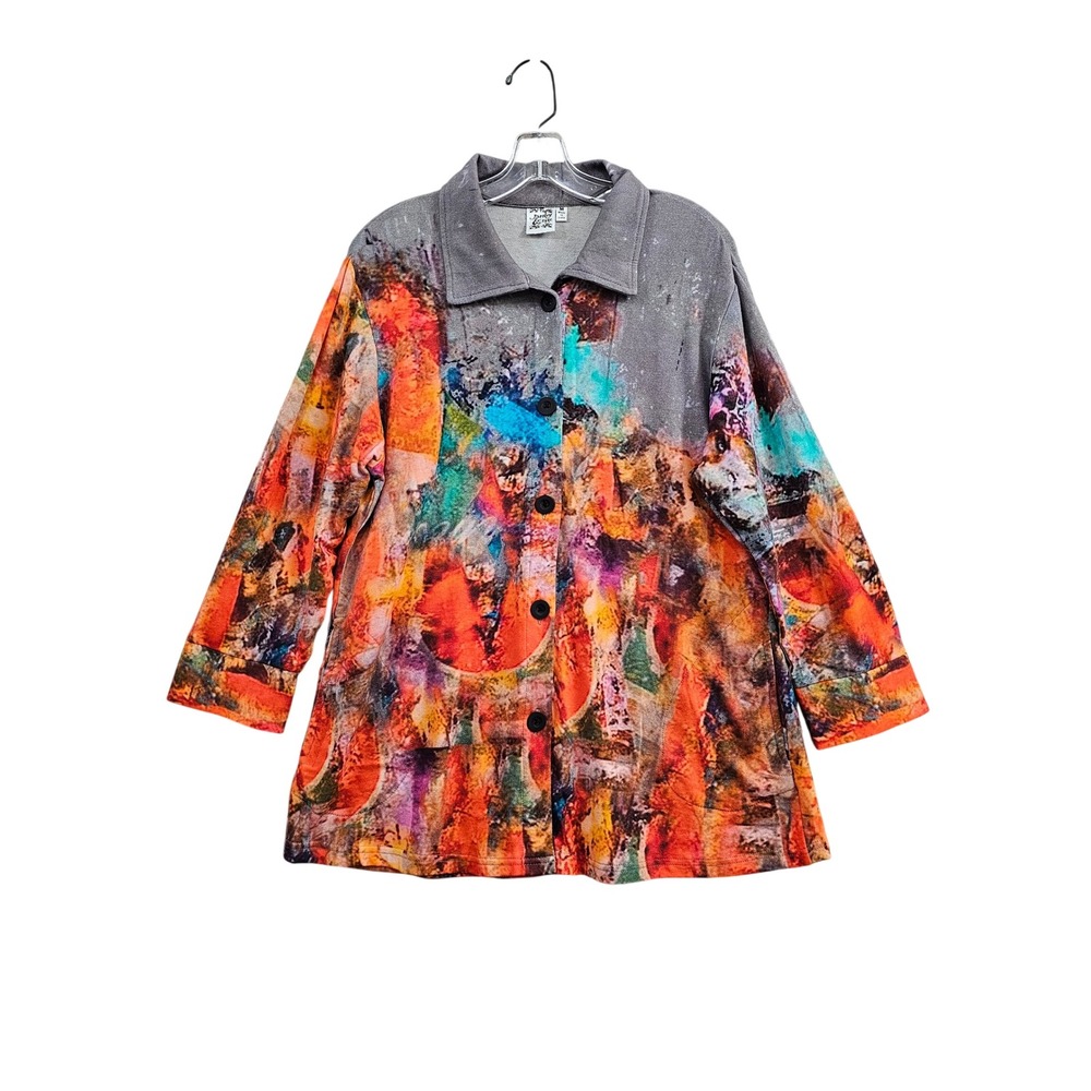 Parsley & Sage Jacket Women Size M Multi-Color Abstract Art To Wear Button Front